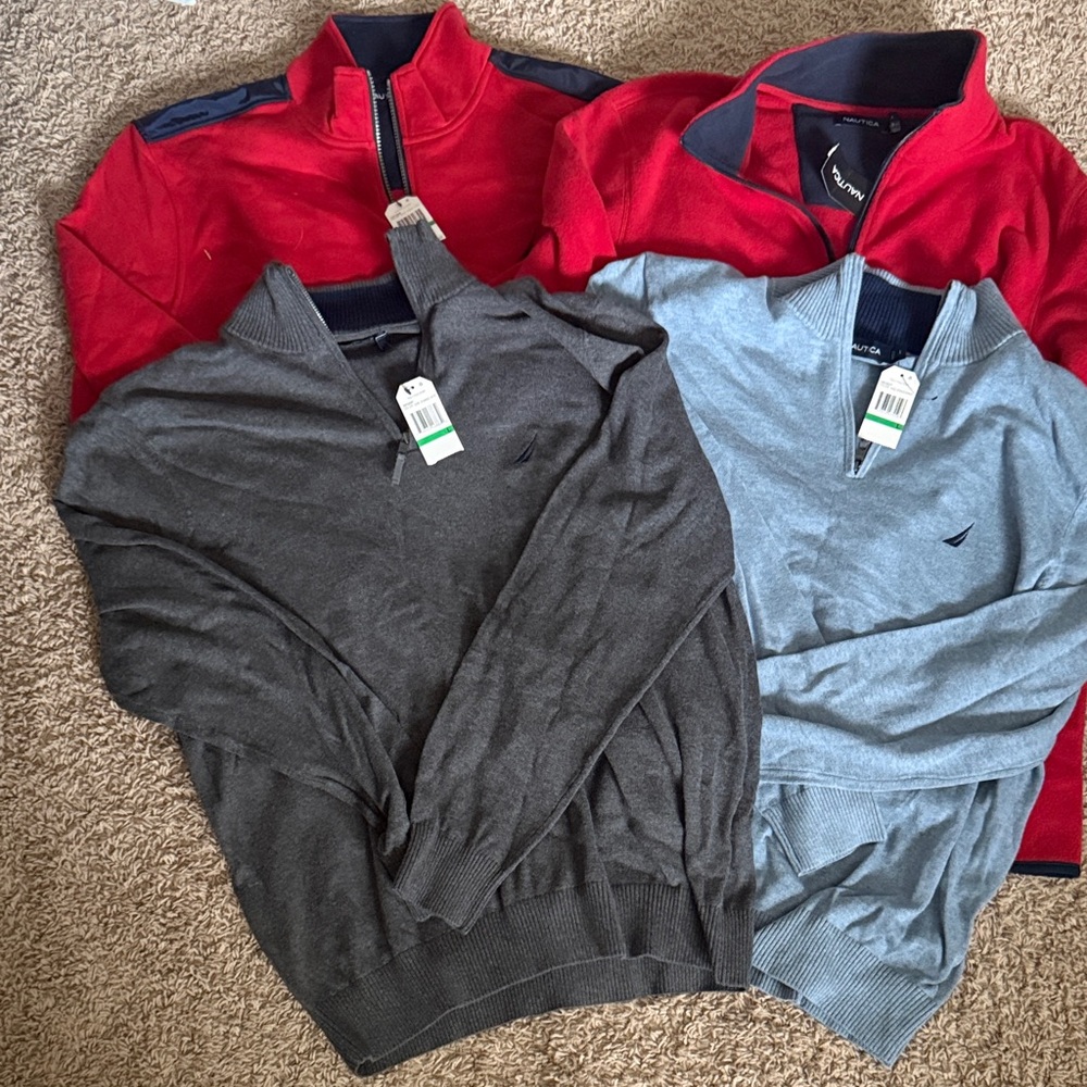 Nautica Men’s Zip-Up Sweater Bundle — Red, Gray, Light Blue
